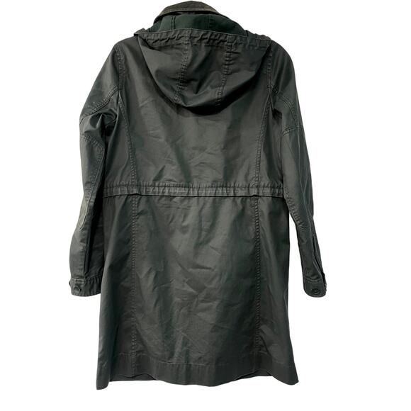 J Crew XS Waxed Cotton Long Military Field Coat Hooded Barn Jacket Army Green - Picture 3 of 13